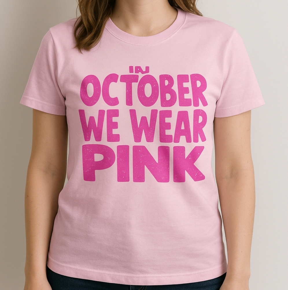 Bella + Canvas “In October We Wear Pink” Breast Cancer Awareness Tee – XL NEW
